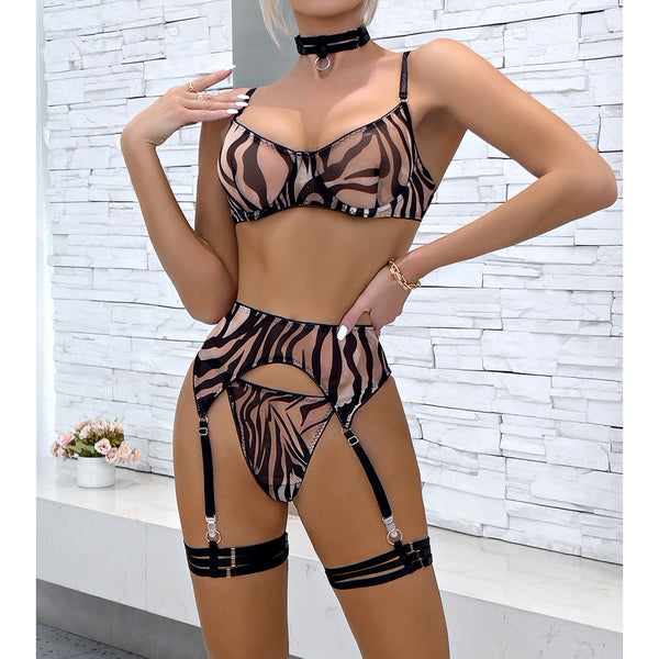 Zebra Pattern Perspective Underwear Set&garter straps （8068）